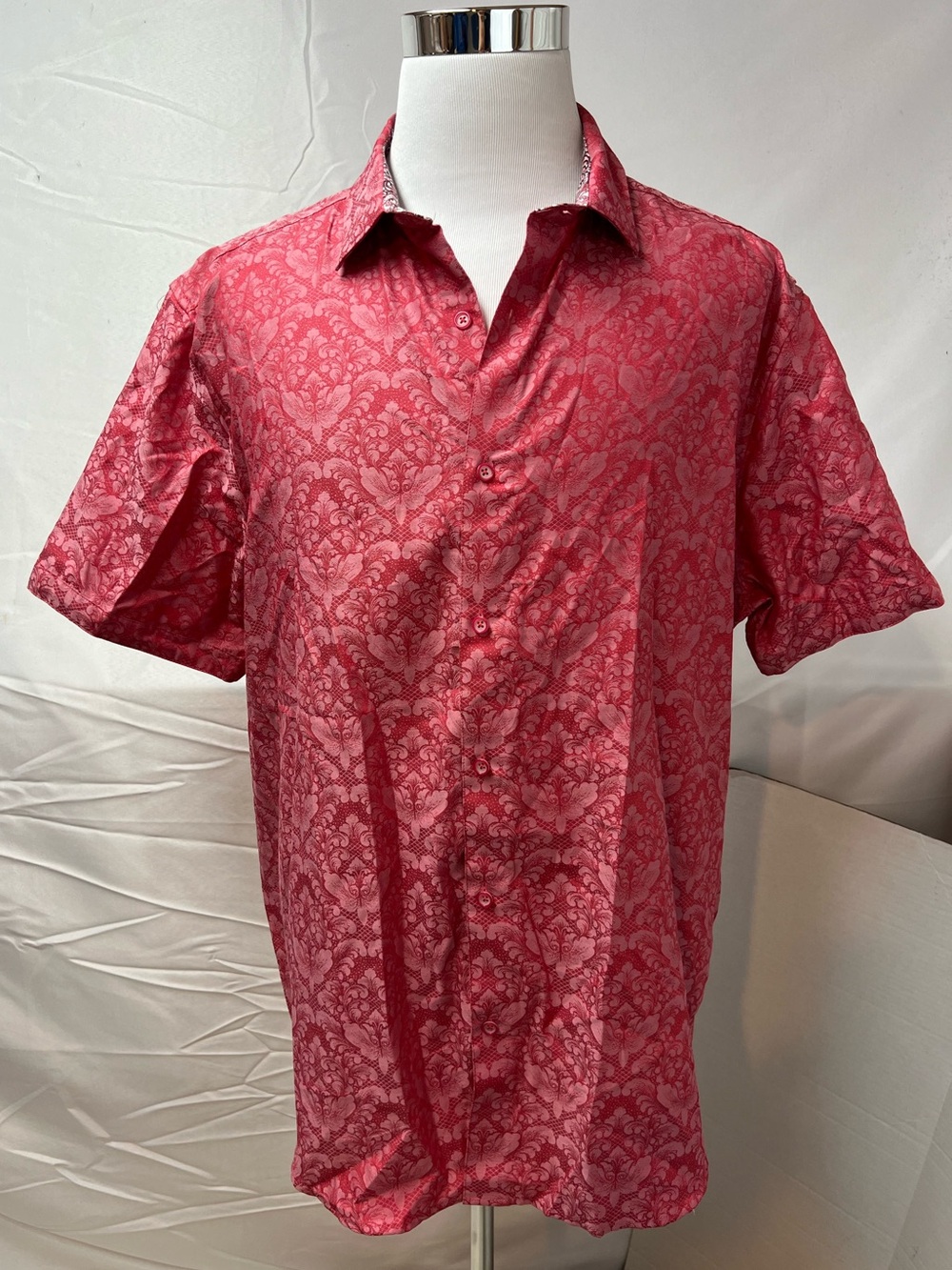 Robert Graham Men’s 3XL Coral Pink Brocade Cotton Button Down Shirt Short Sleeve
